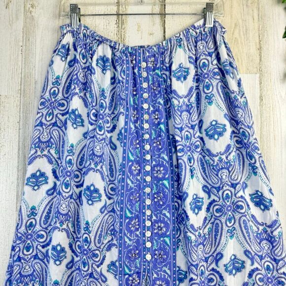 Paisley print button pearls purple maxi Skirt with a front slit size small - Picture 3 of 12